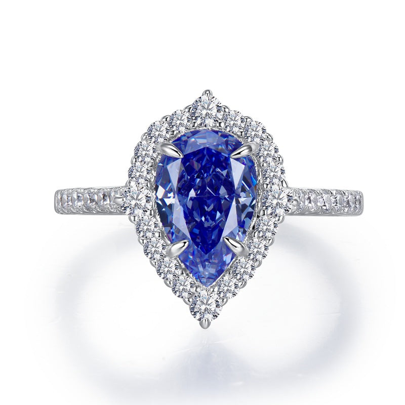 New Silver High Carbon Diamond Blue Ring