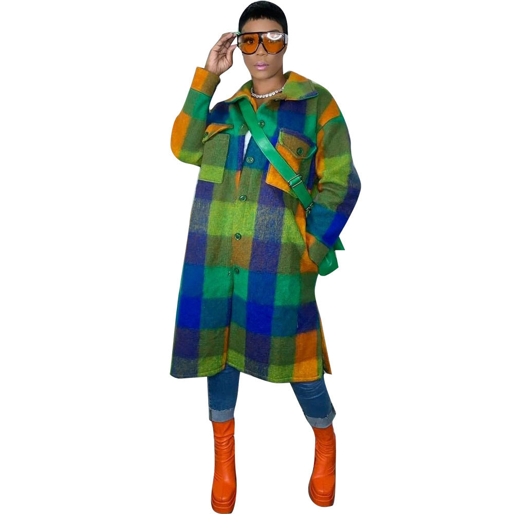 Color Block Long Coat for Women - Fashionable Winter Style