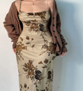 WOLFF Floral Pattern Maxi Dress with Open Back (One Piece)