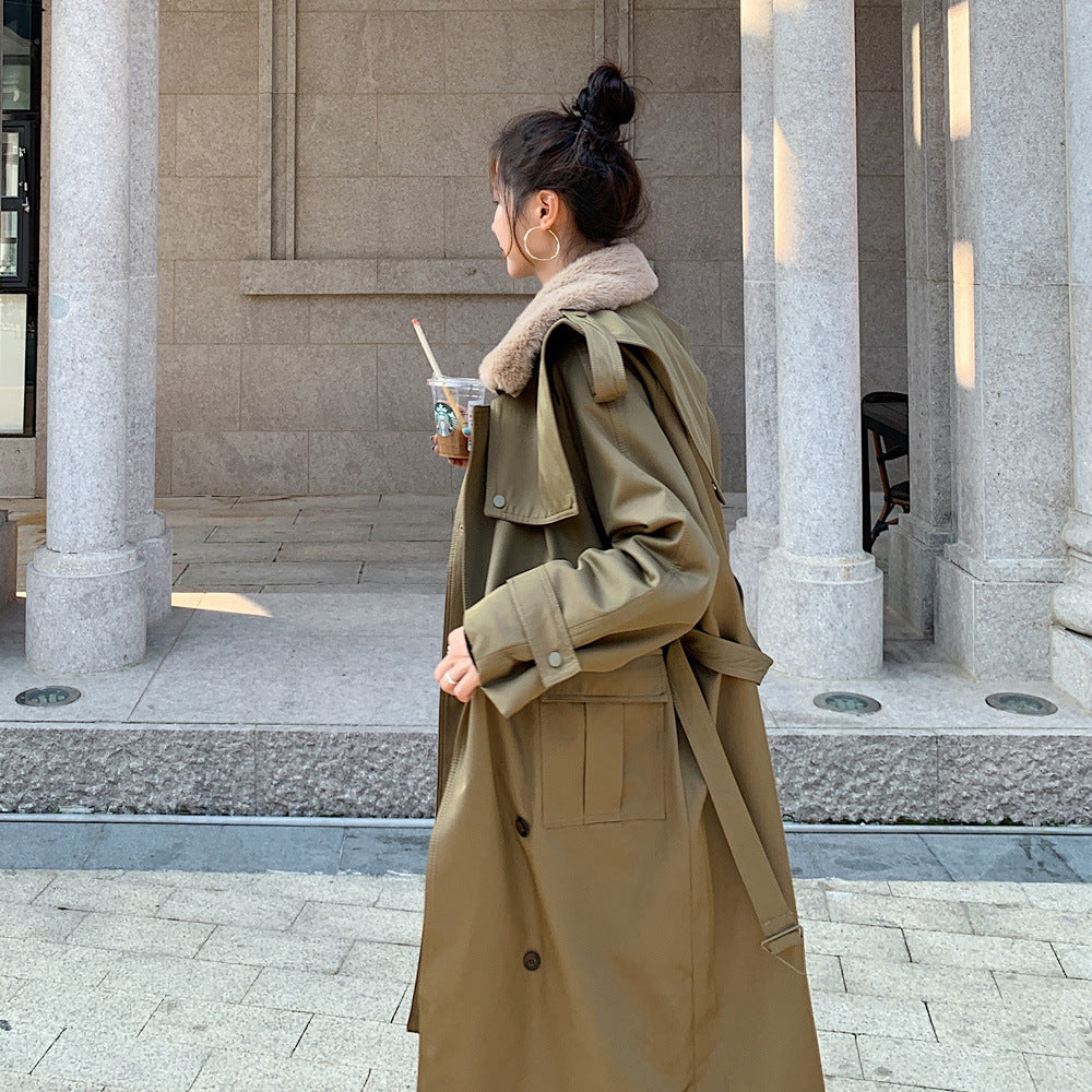 Women's Loose Over-the-Knee Thick Stitching Coat