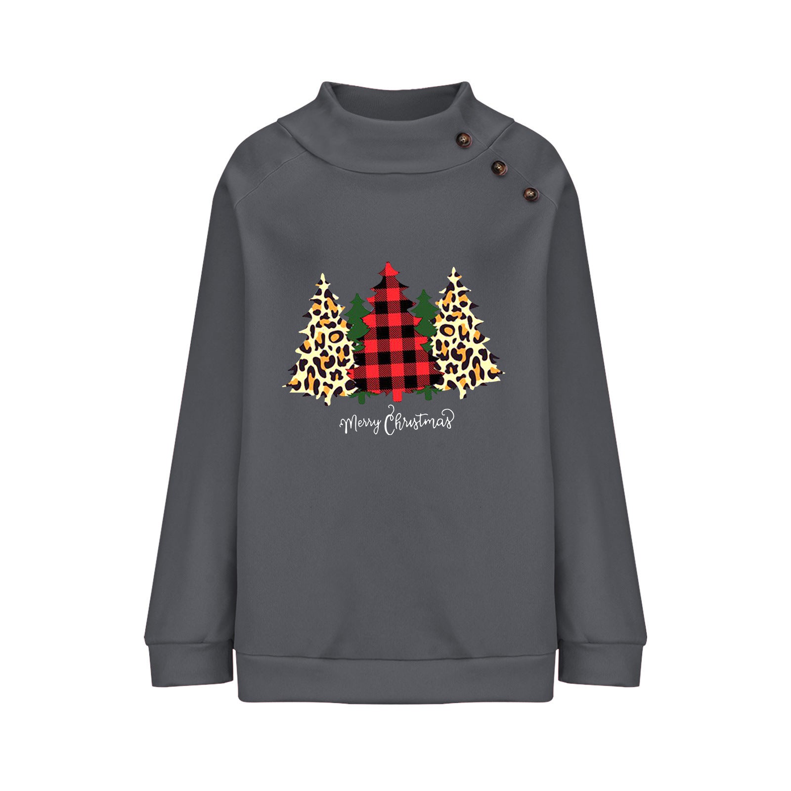 Loose Long Sleeve Round Neck Button Sweatshirt for Women