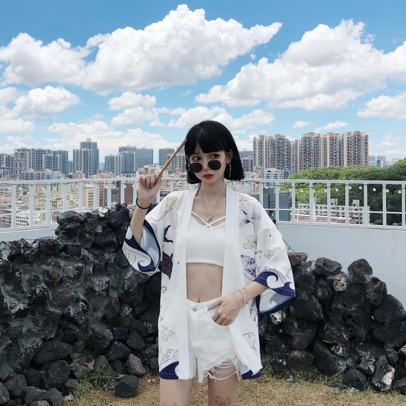 Summer Chinese Style Fish Print Sun Protection Kimono Set