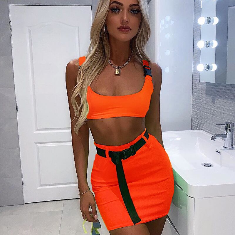 Fluorescent Color Crop Top and Backpack Strap Set