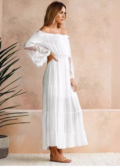 Lace-Trimmed Off-Shoulder Dress for Women