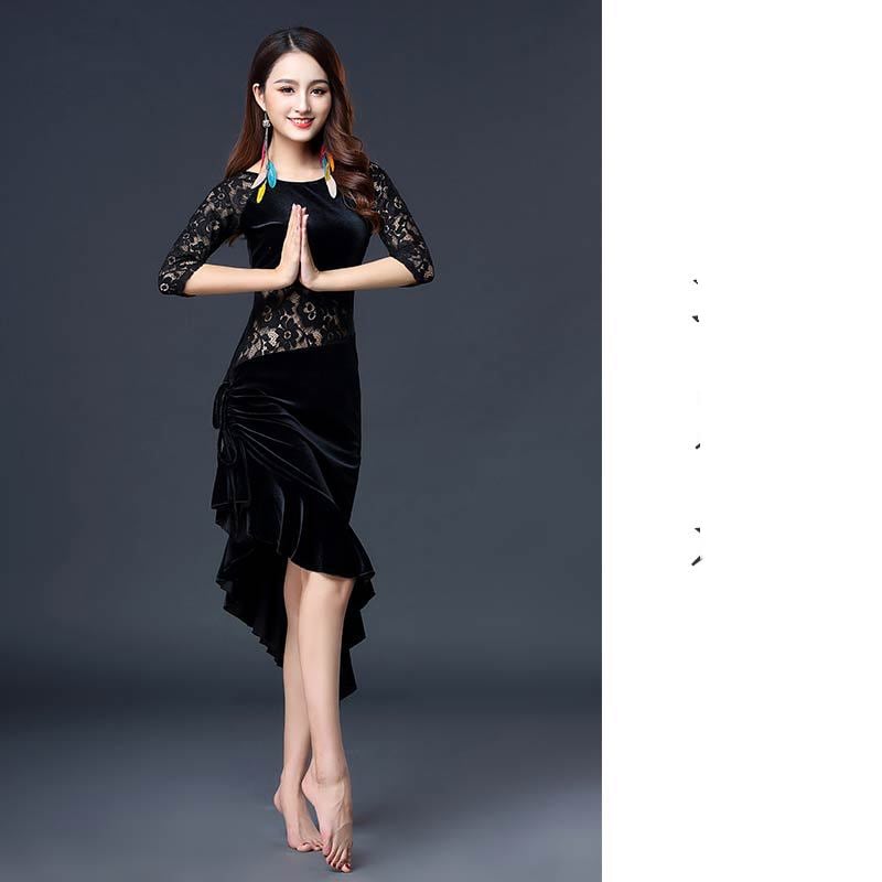 Golden Velvet Latin Dance Performance Practice Outfit
