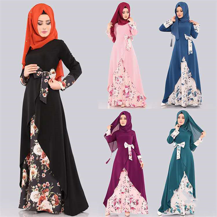 Muslim Women's Printed Patchwork Long Dress (Middle East)