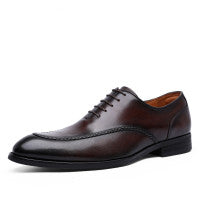 Lace-Up Shoes with Top Layer Cowhide and Rubber Sole