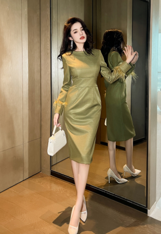 Mustard Green Slim Fit Slimming Dress