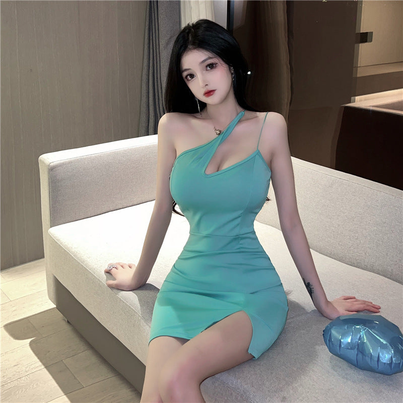 Cross-Border Blue Shoulder Tie Printed Dress
