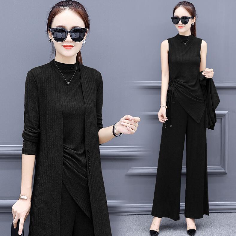 Knitted Long Sleeve Set with Wide Leg Pants