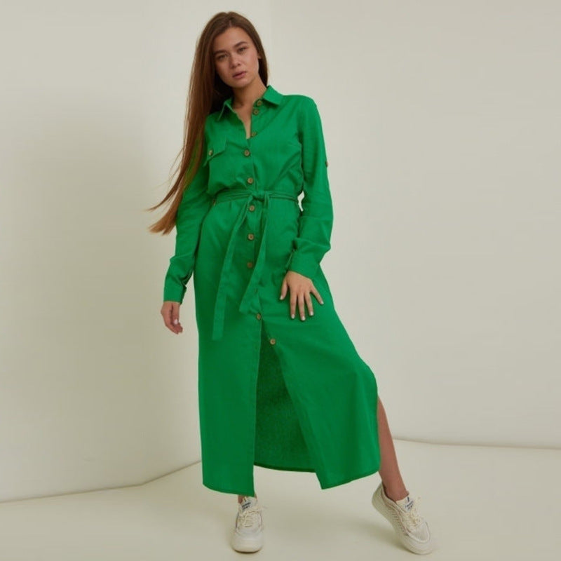 Plus Size Loose Green Casual Waist Tight Dress for Women