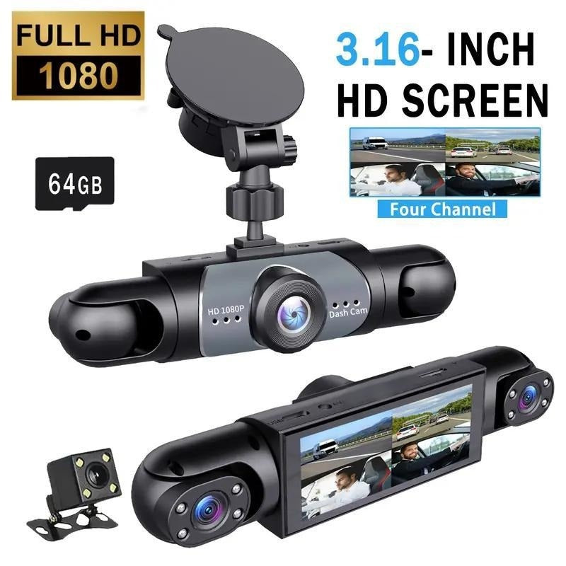 Four-lens HD Surveillance Dash Cam with Rearview