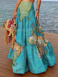 World Map Print High Waist Dress