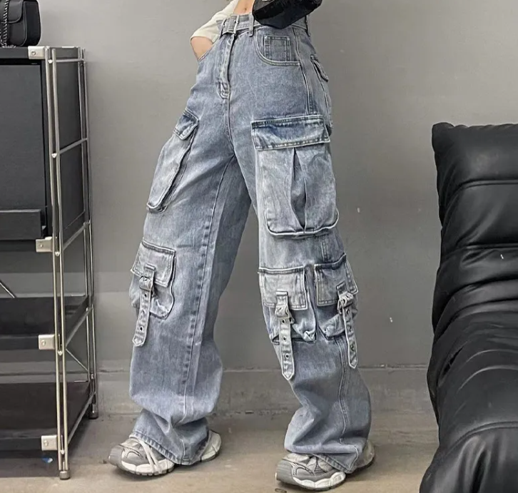 Autumn American Vintage Street Trendy Multi-pocket Workwear Jeans