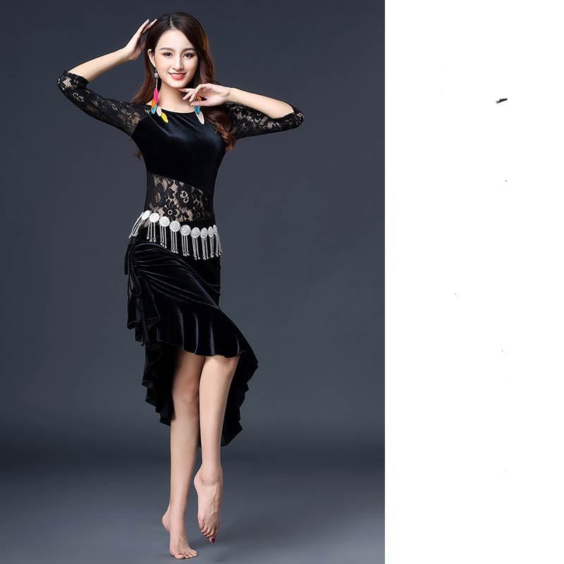 Golden Velvet Latin Dance Performance Practice Outfit
