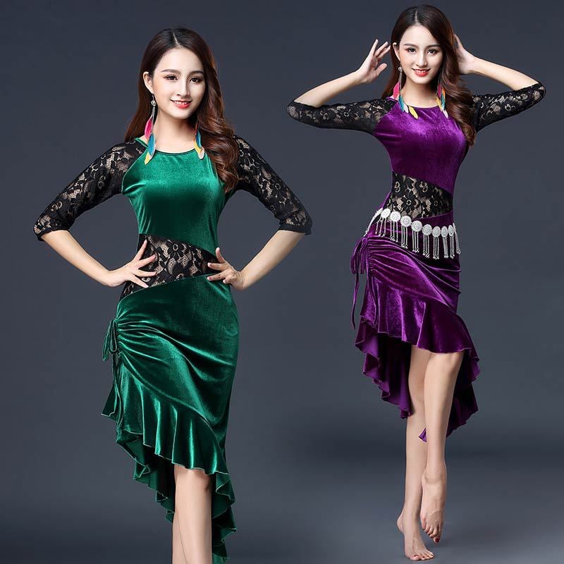 Golden Velvet Latin Dance Performance Practice Outfit