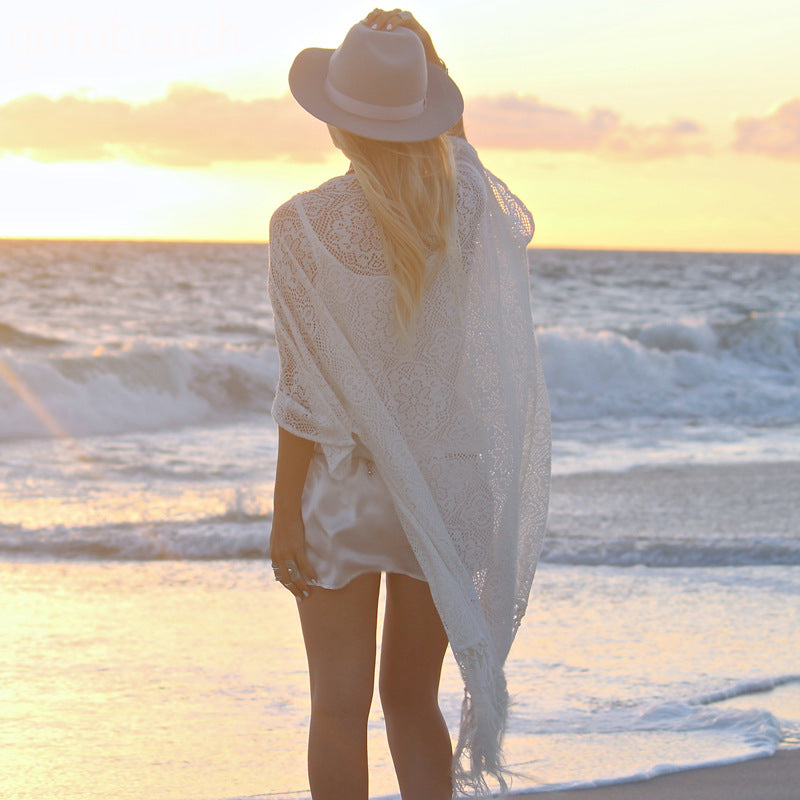 Chiffon Sun Protection Cardigan with Lace Trim