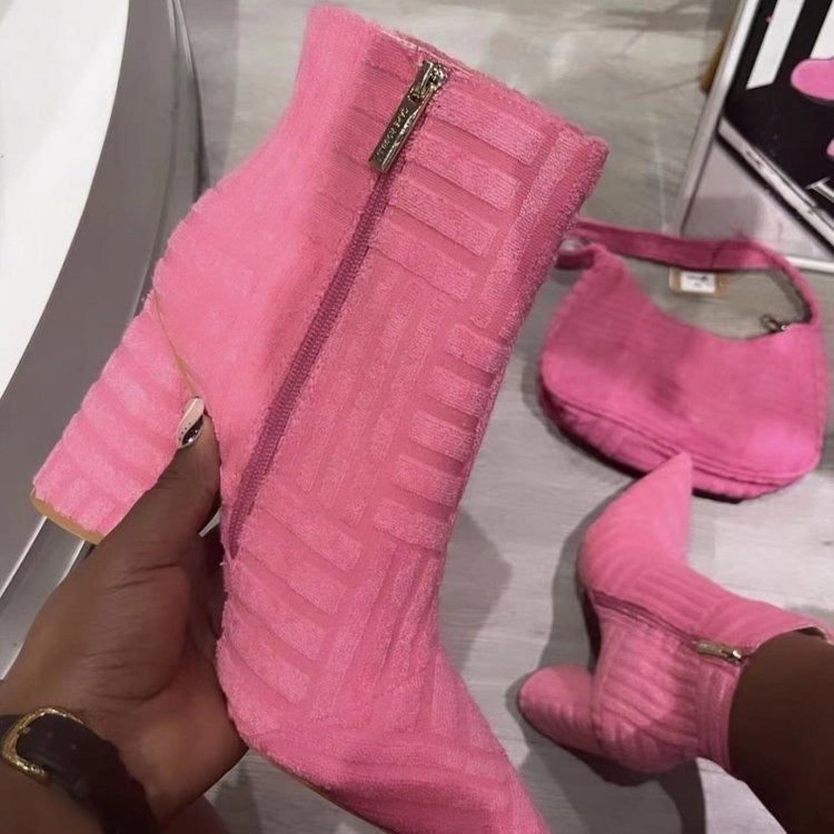 Women's Fashion Heeled Boots with Pointed Toe