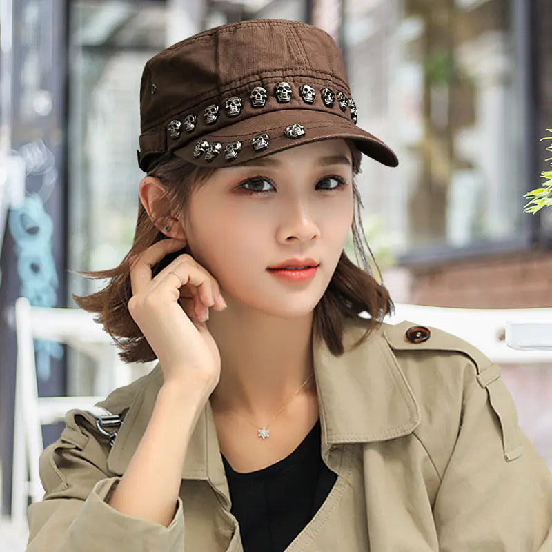 Rivet-Studded Flat Top Hat for Fashion Enthusiasts