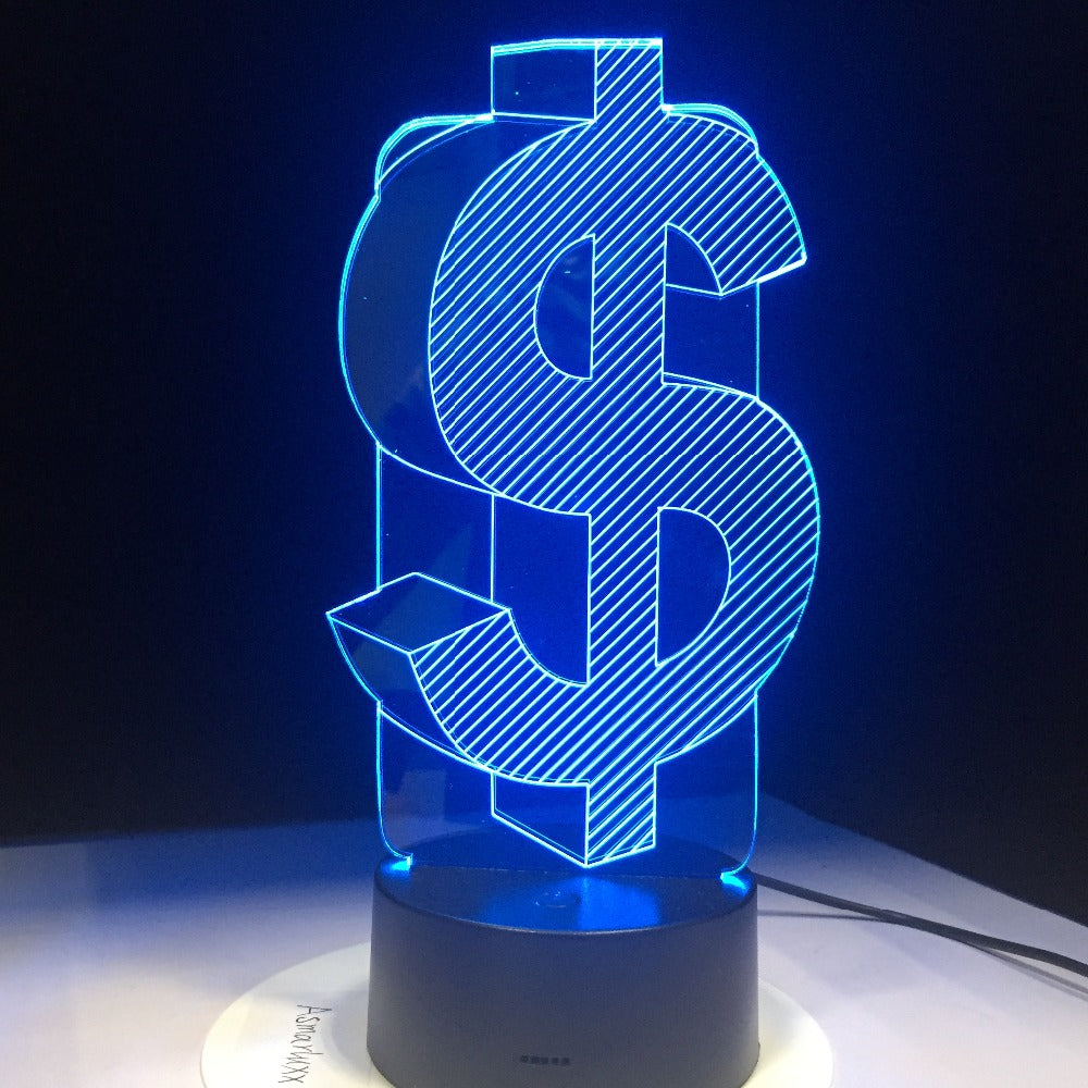 3D USD Dollar Sign LED Illusion Lamp with Touch Control