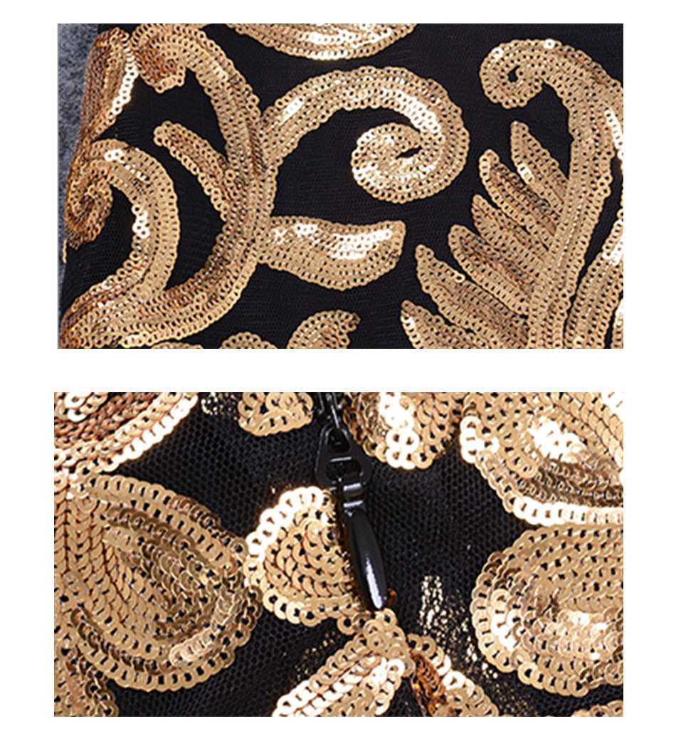 Elegant Spring Evening Dress with Sequins and Deep V Cut