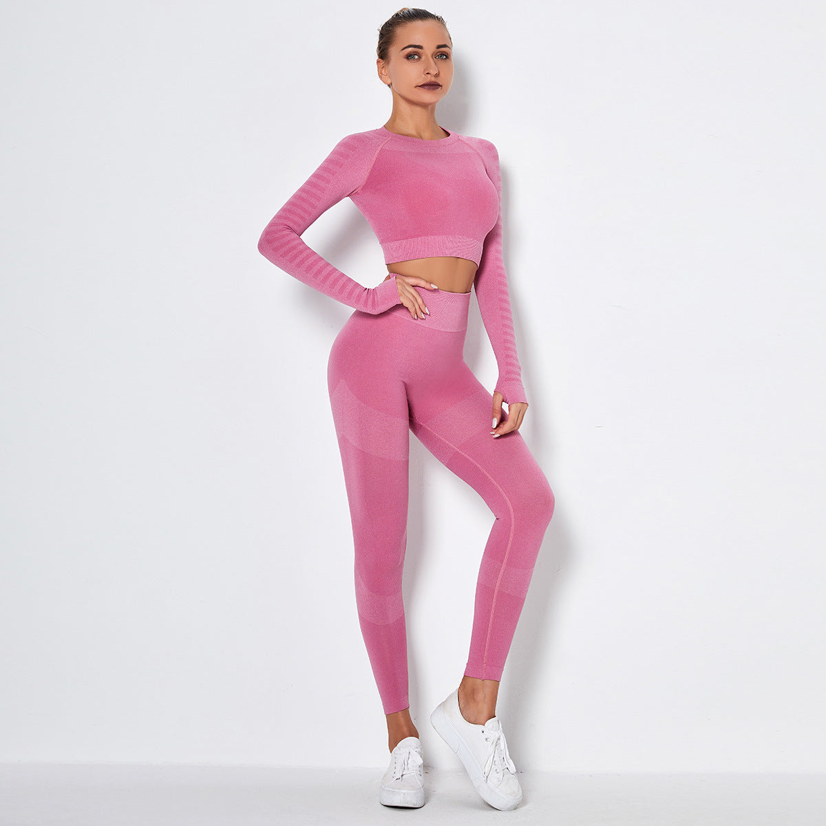 Seamless High-Stretch Yoga Set with Long Sleeve Top