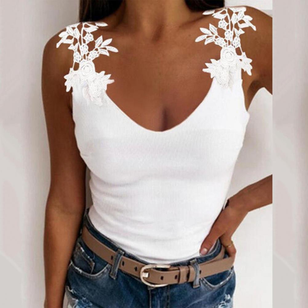 Women's Slim Elastic Lace Vest in Solid Color