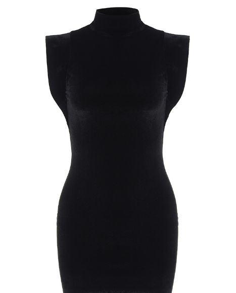 Sleeveless Velvet Mini Dress with Shoulder Pads for Women