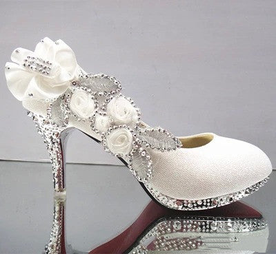 Red High Heel Wedding Shoes with Rhinestones for Women