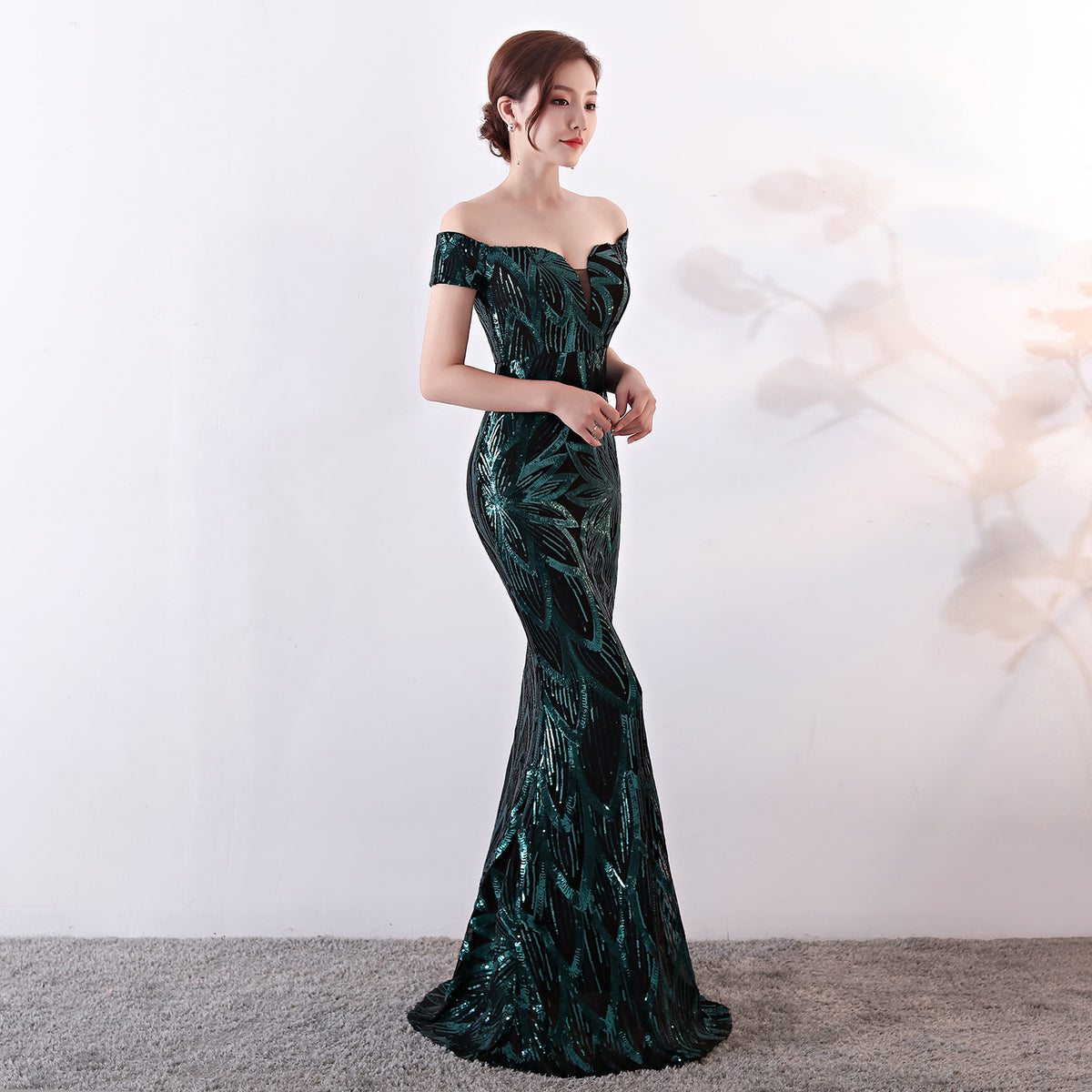 Off-Shoulder Sequin Mermaid Evening Gown for Events