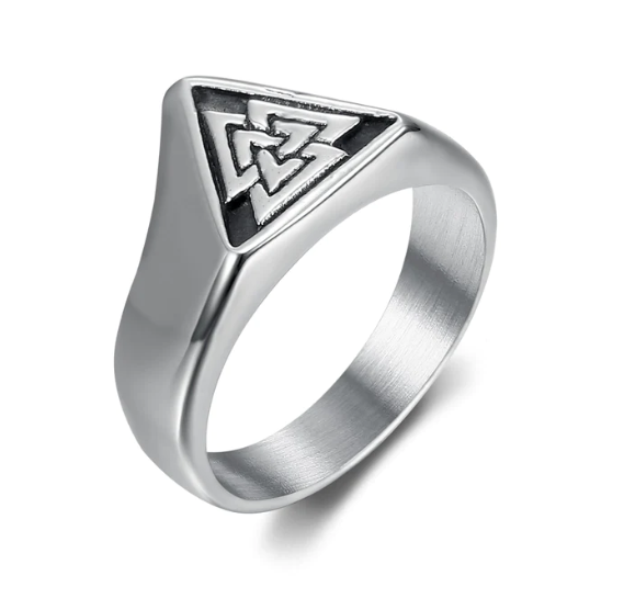 Handcrafted Stainless Steel Triangular Valknut Ring