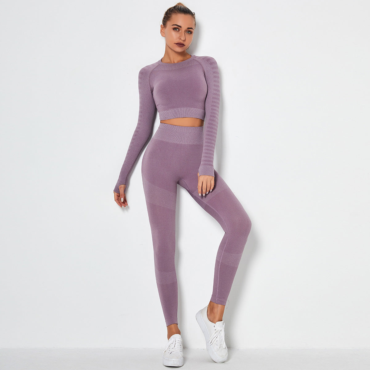 Seamless High-Stretch Yoga Set with Long Sleeve Top