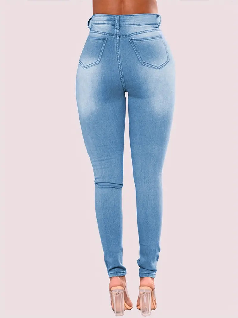 High-Rise Stretchy Blue Jeans for Everyday Comfort