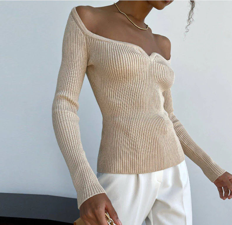 Women's Long-Sleeve Square Collar Knit Top for Fall/Winter