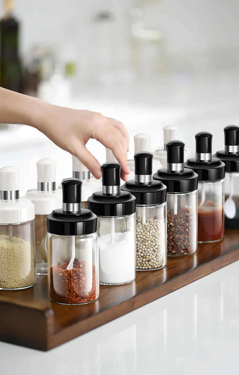 Glass Spice Jar Set with Airtight Seal for Kitchen