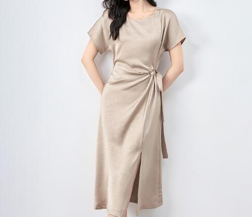 Summer Cut-Out Knitted Dress with Short Sleeves for Women