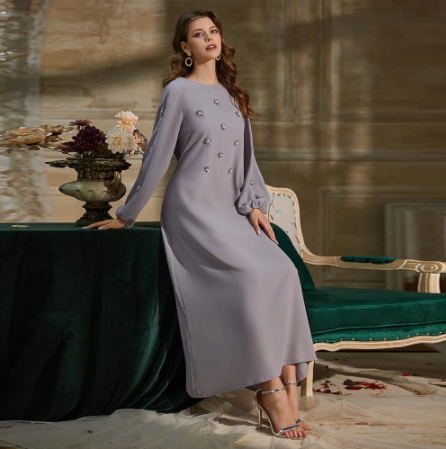 Hand-Sewn Diamond Insert Dress for Ramadan (BA717)