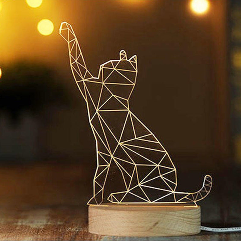 Nordic Creative Gift LED Cute Cat 3D Beech Table Lamp