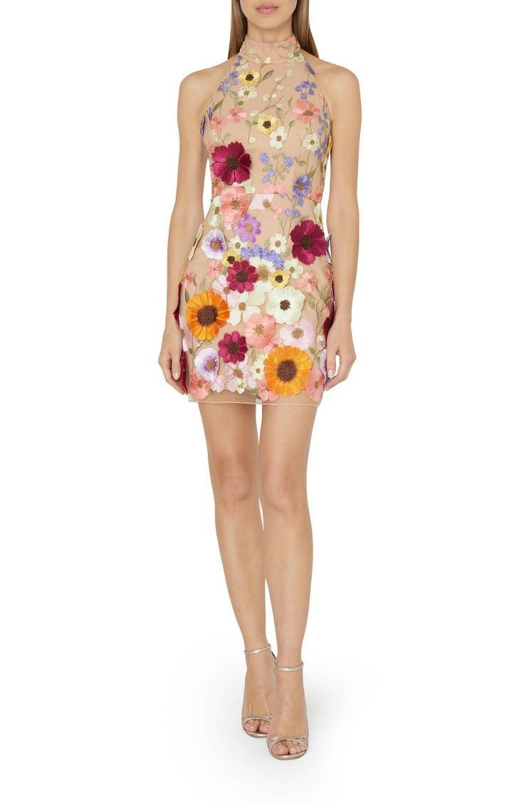 Embroidered Bodycon Dress with Neckline Detail