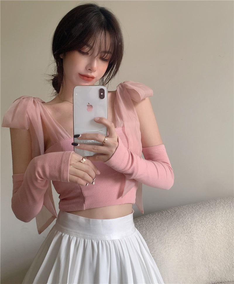 Women's Pink Bow Vest with Detachable Sleeves