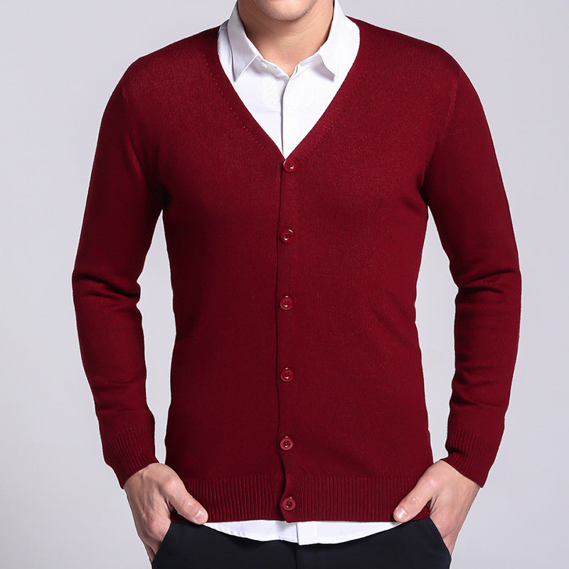 Men's V Neck Solid Color Knit Cardigan Sweater