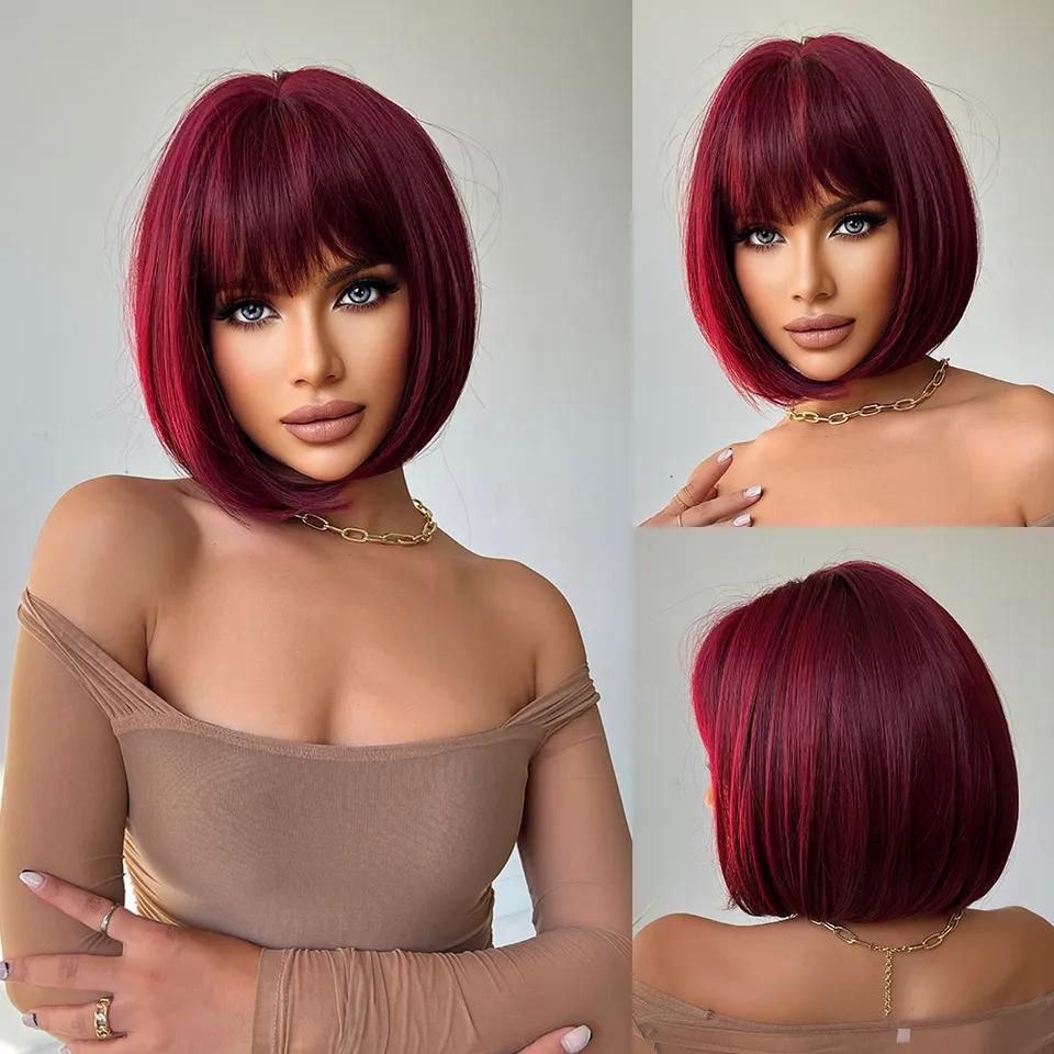 European Bangs Gradient Brown Shoulder-length Hair
