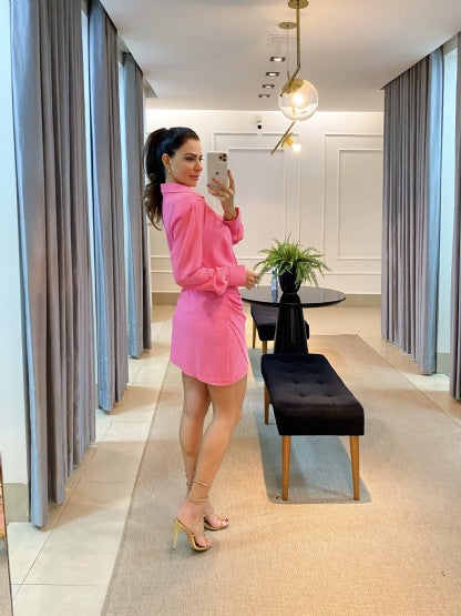 Fashionable Solid Color Ruffle Short Cardigan Dress