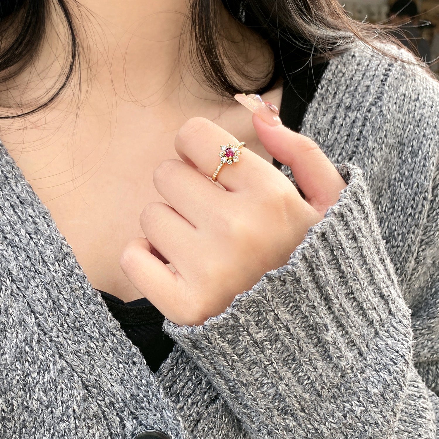 Personalized Inlaid Natural Stone Gemstone Ring for Women