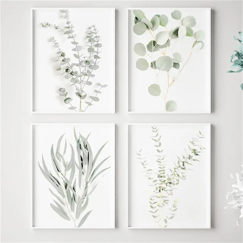 Nordic Style Leaves Painting Set of 4 for Home Decor