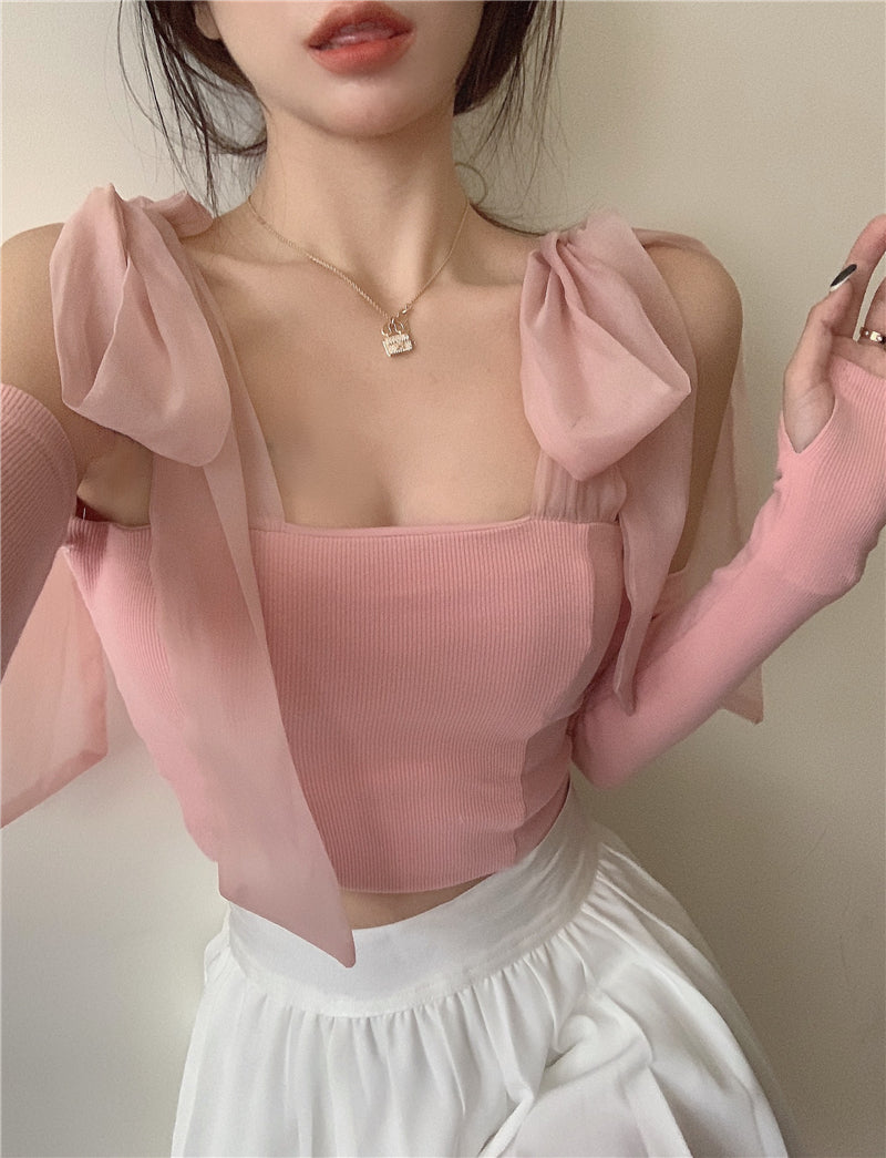 Women's Pink Bow Vest with Detachable Sleeves