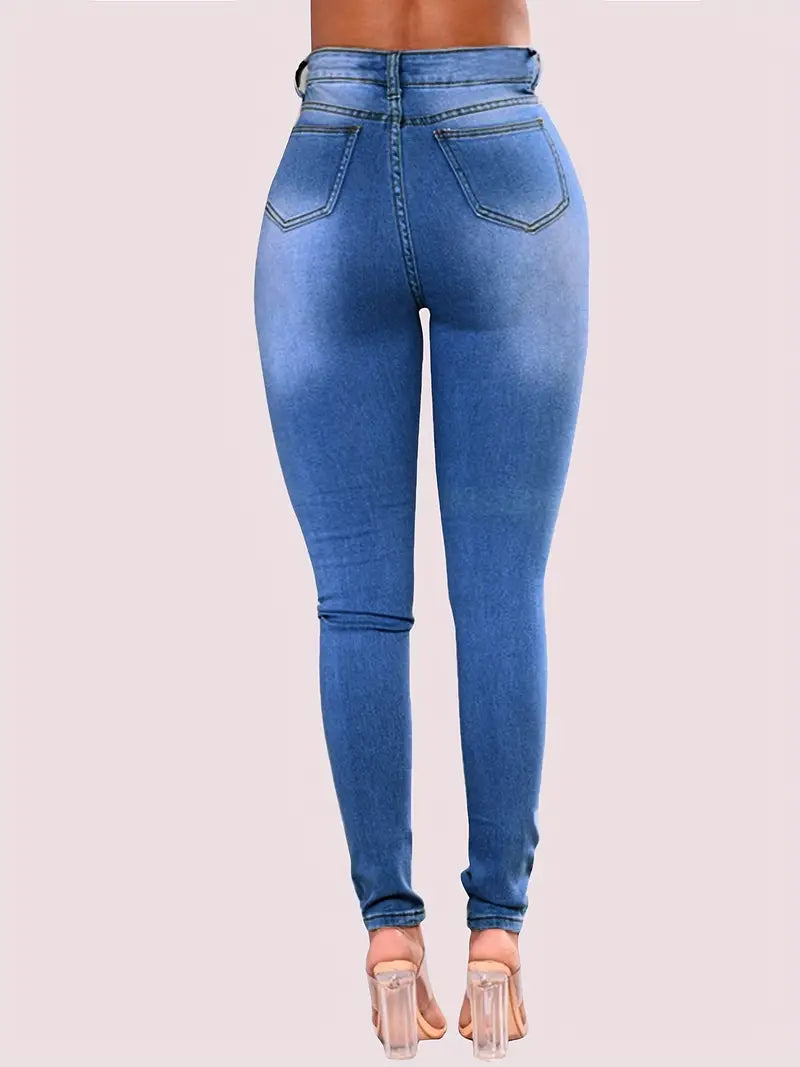 High-Rise Stretchy Blue Jeans for Everyday Comfort