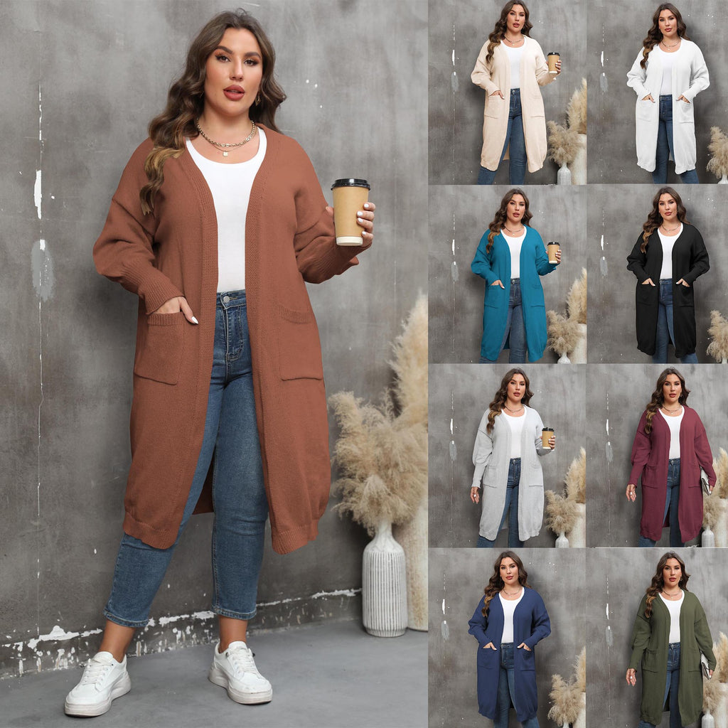 Large Loose Mid-Length Woven Sweater Coat with Pockets