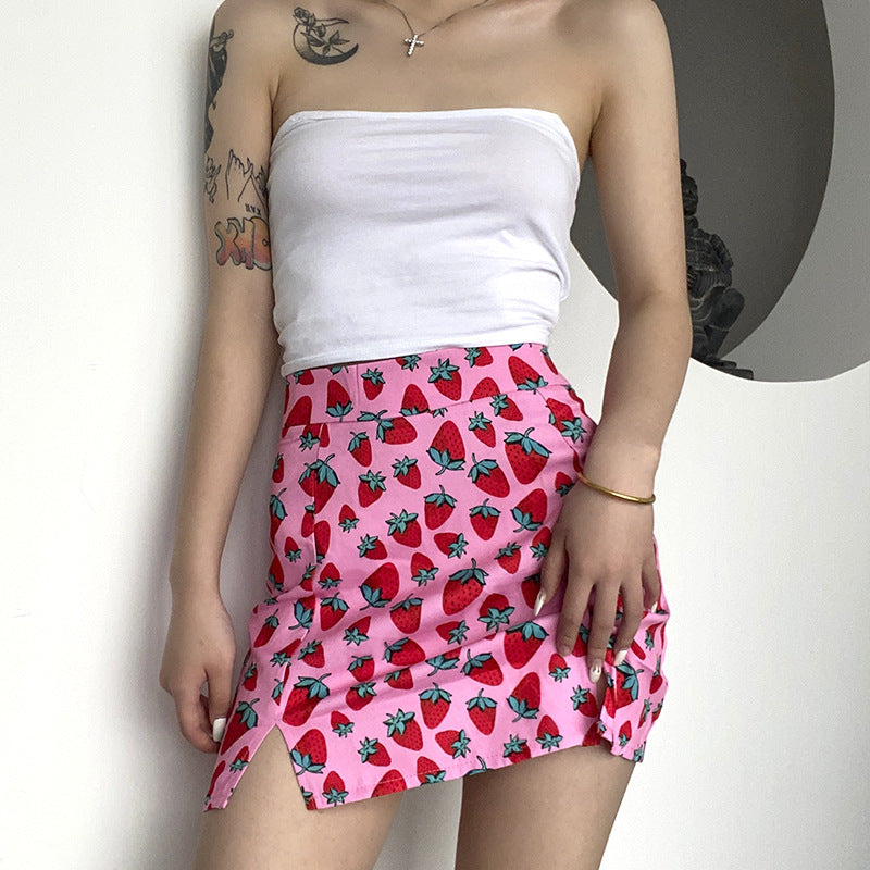 World Bank Cherry Print High Waist Slit Skirt for Girls