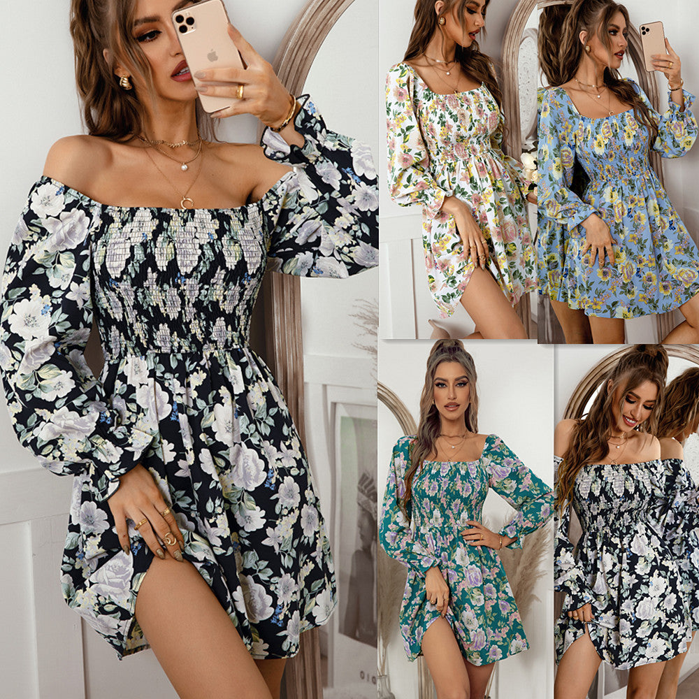 Fashionable Print French Collar Dress for Spring/Summer 2022